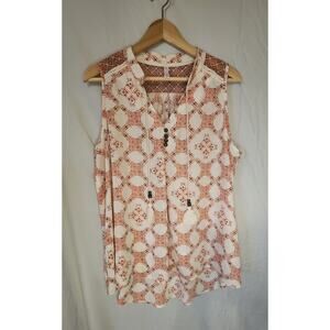 XHILERATION White and Red Sleeveless Boho Top with Tassels and Lace Size XXL